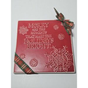Hallmark Christmas Ceramic Tile Trivet Red Snowflake Hot Plate Plaque Plaid